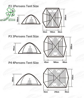 Kích Thước và Sức Chứa:Lều 2 Người (NH18Z022-P) và Lều 4 Người (NH18Z044-P)